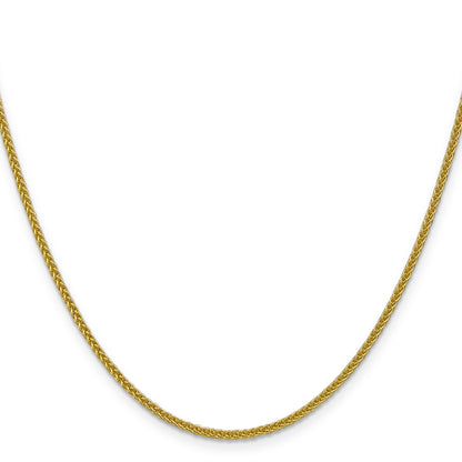 14K Yellow Gold 22 Inch 2mm Semi-Solid 3-Wire Wheat With Lobster Clasp Chain Necklace