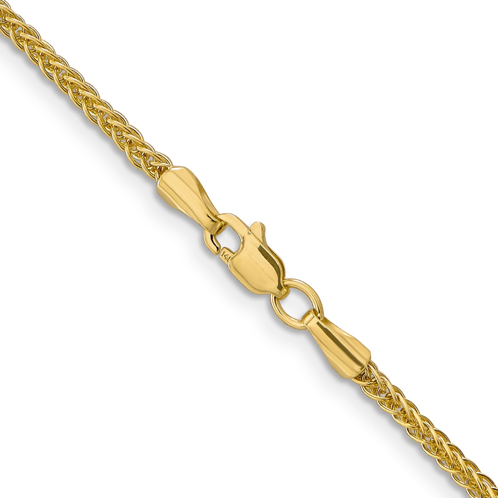 14K Yellow Gold 24 Inch 2mm Semi-Solid 3-Wire Wheat With Lobster Clasp Chain Necklace