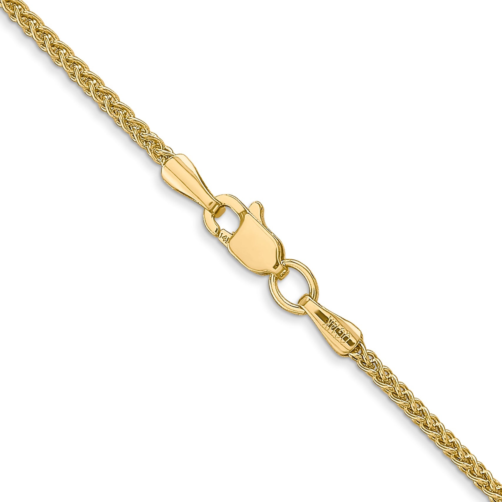 14K Yellow Gold 22 Inch 1.55mm Semi-Solid Wheat With Lobster Clasp Chain Necklace
