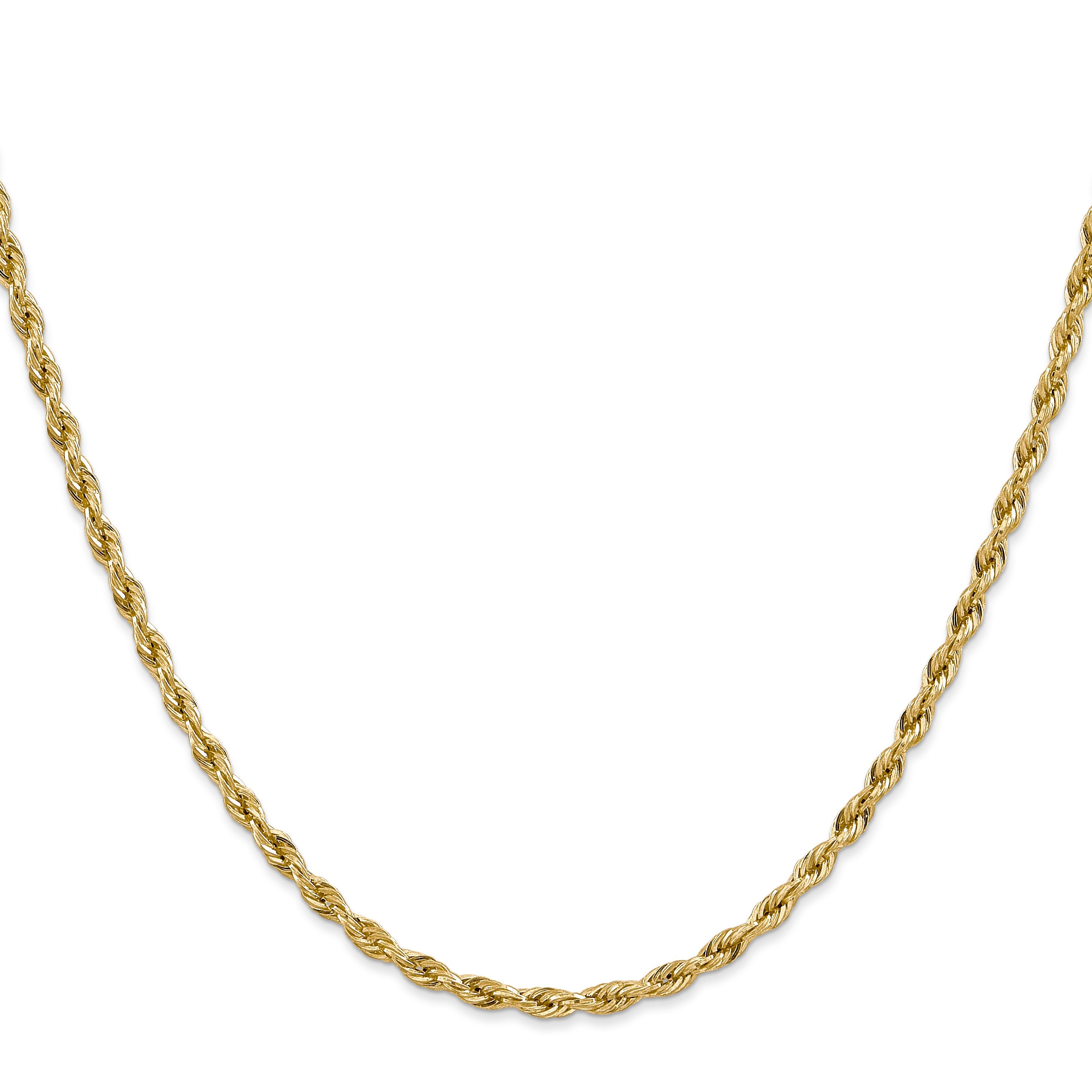 14K Yellow Gold 22 Inch 3mm Semi Solid Rope With Lobster Clasp Chain Necklace