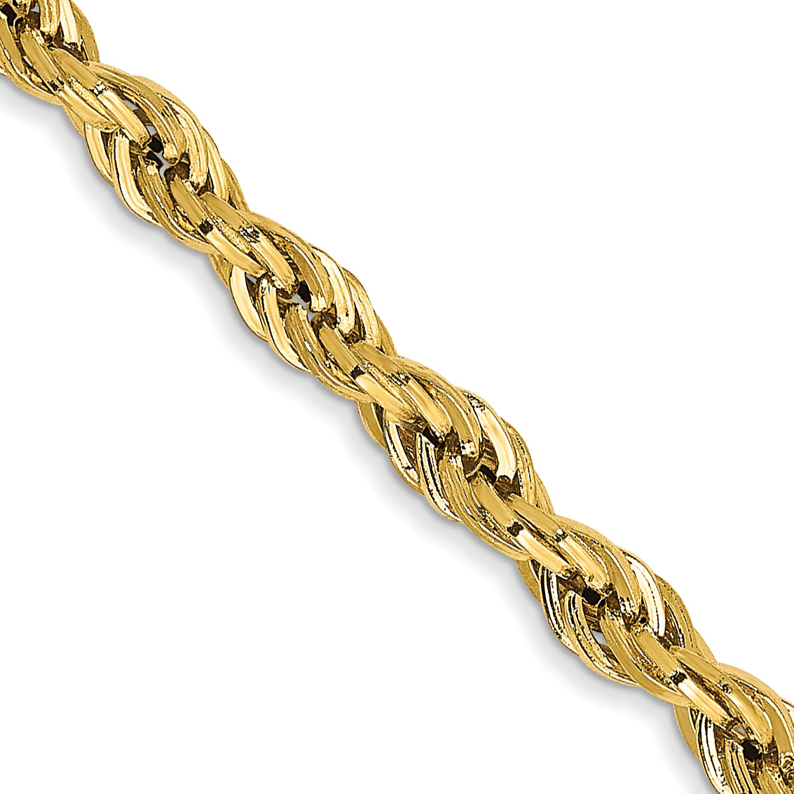 14K Yellow Gold 22 Inch 3mm Semi Solid Rope With Lobster Clasp Chain Necklace
