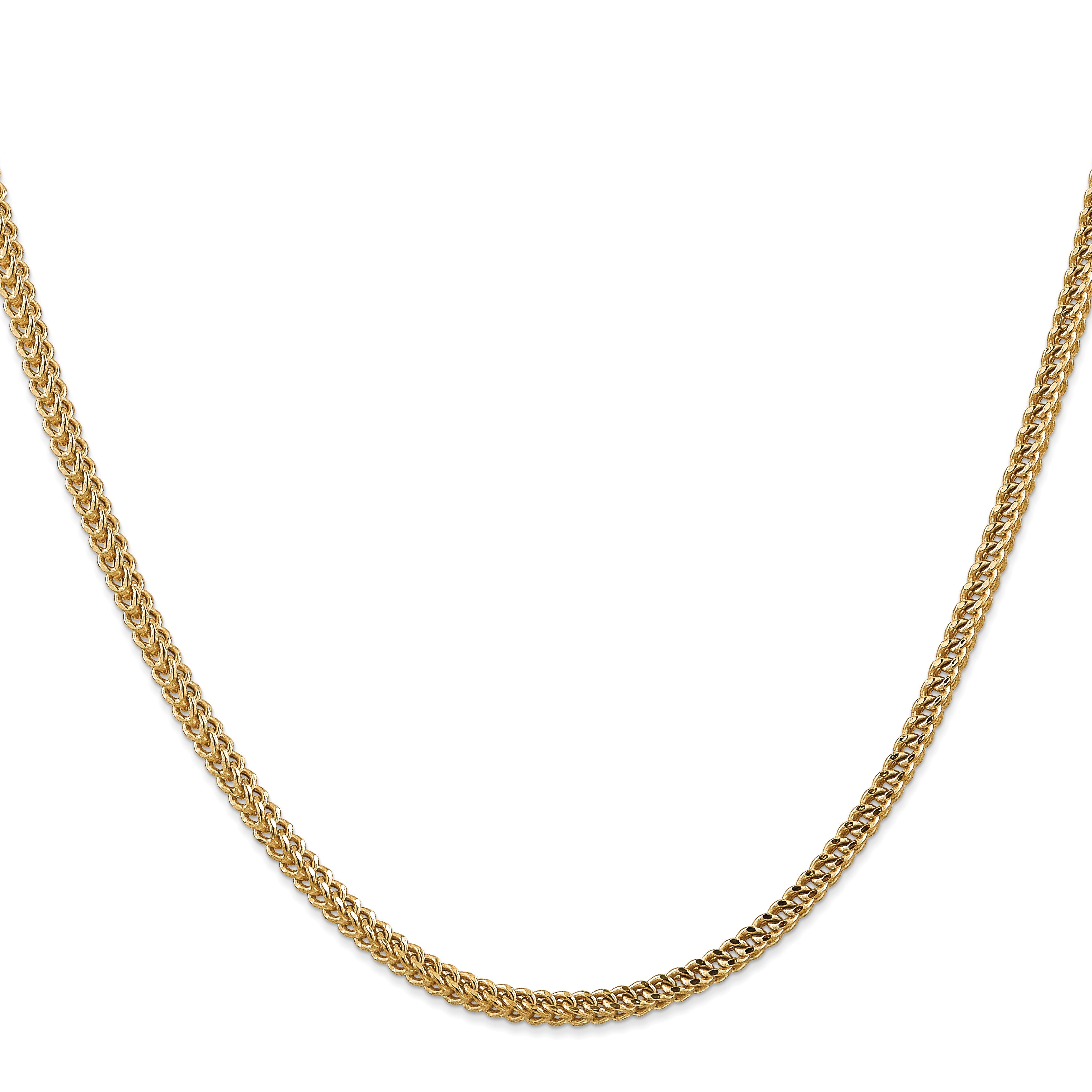 14K Yellow Gold 24 Inch 3mm Semi-Solid Franco With Fancy Lobster Clasp Chain Necklace