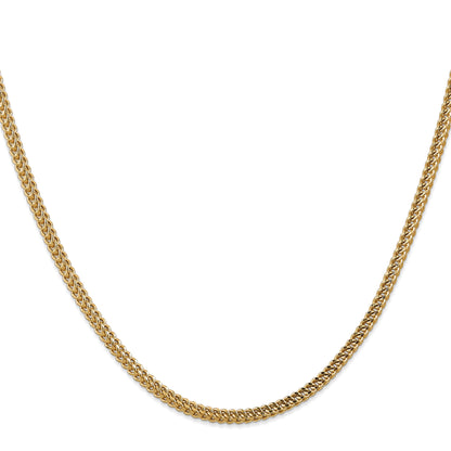 14K Yellow Gold 20 Inch 3mm Semi-Solid Franco With Fancy Lobster Clasp Chain Necklace