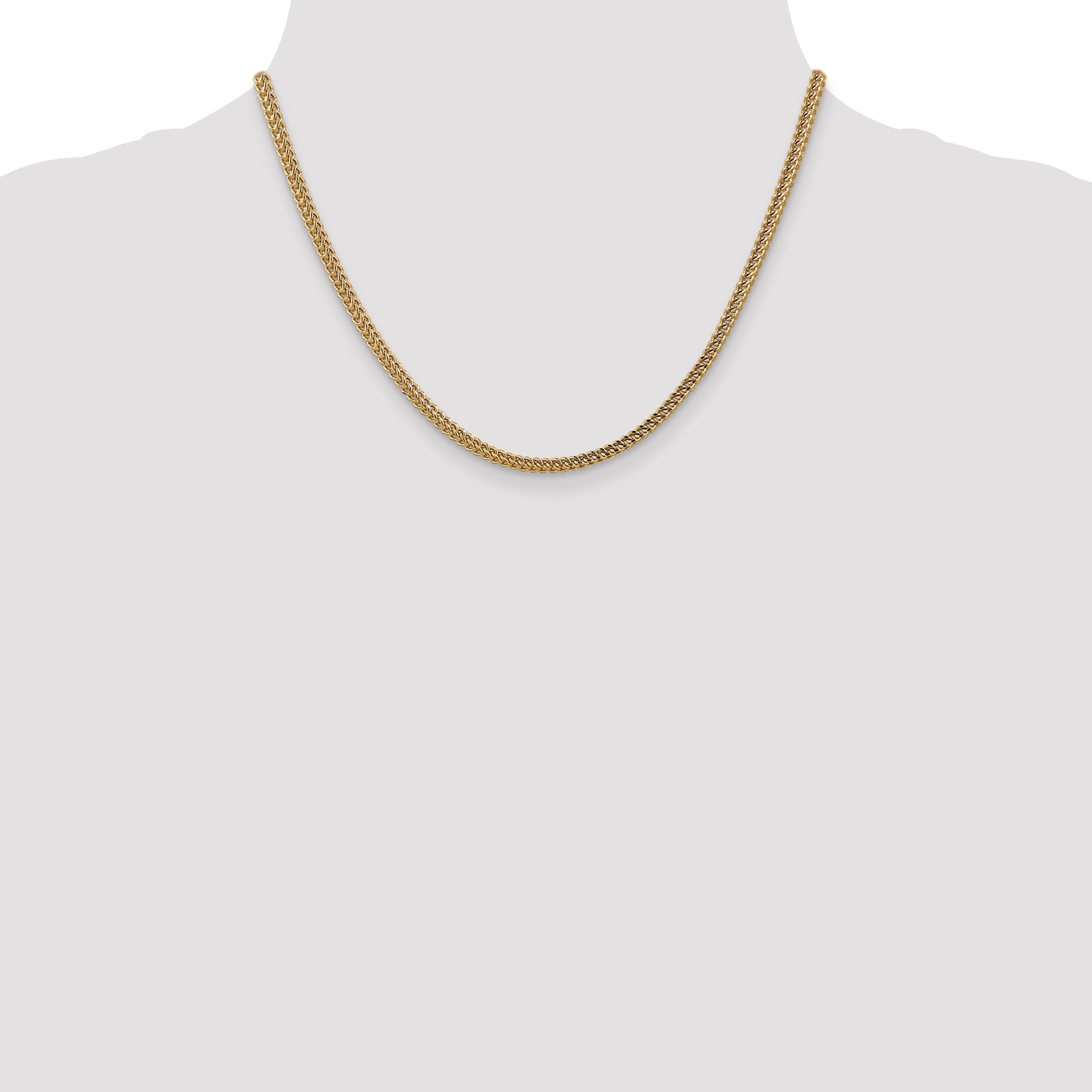 14K Yellow Gold 18 Inch 3mm Semi-Solid Franco With Fancy Lobster Clasp Chain Necklace