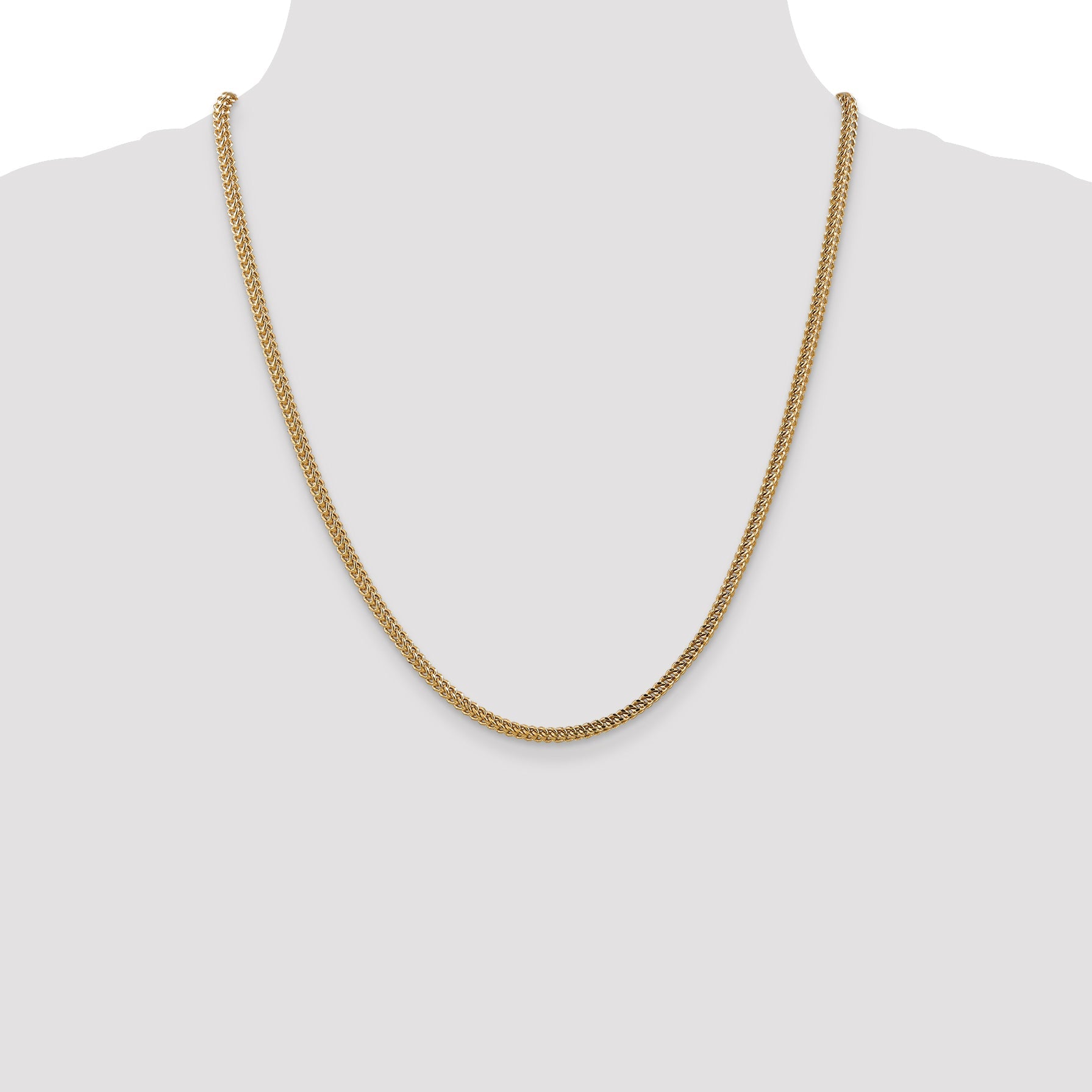 14K Yellow Gold 22 Inch 3mm Semi-Solid Franco With Fancy Lobster Clasp Chain Necklace