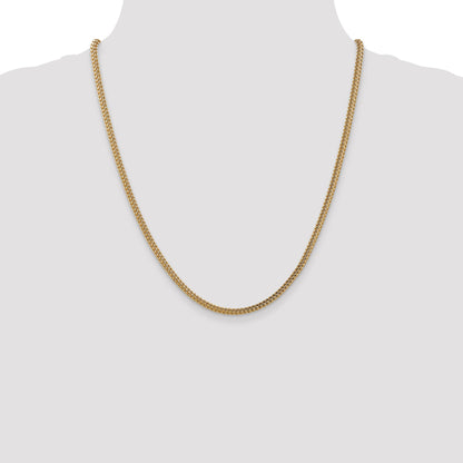 14K Yellow Gold 22 Inch 3mm Semi-Solid Franco With Fancy Lobster Clasp Chain Necklace