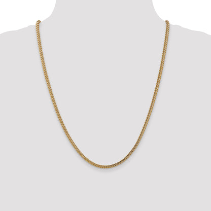 14K Yellow Gold 24 Inch 3mm Semi-Solid Franco With Fancy Lobster Clasp Chain Necklace