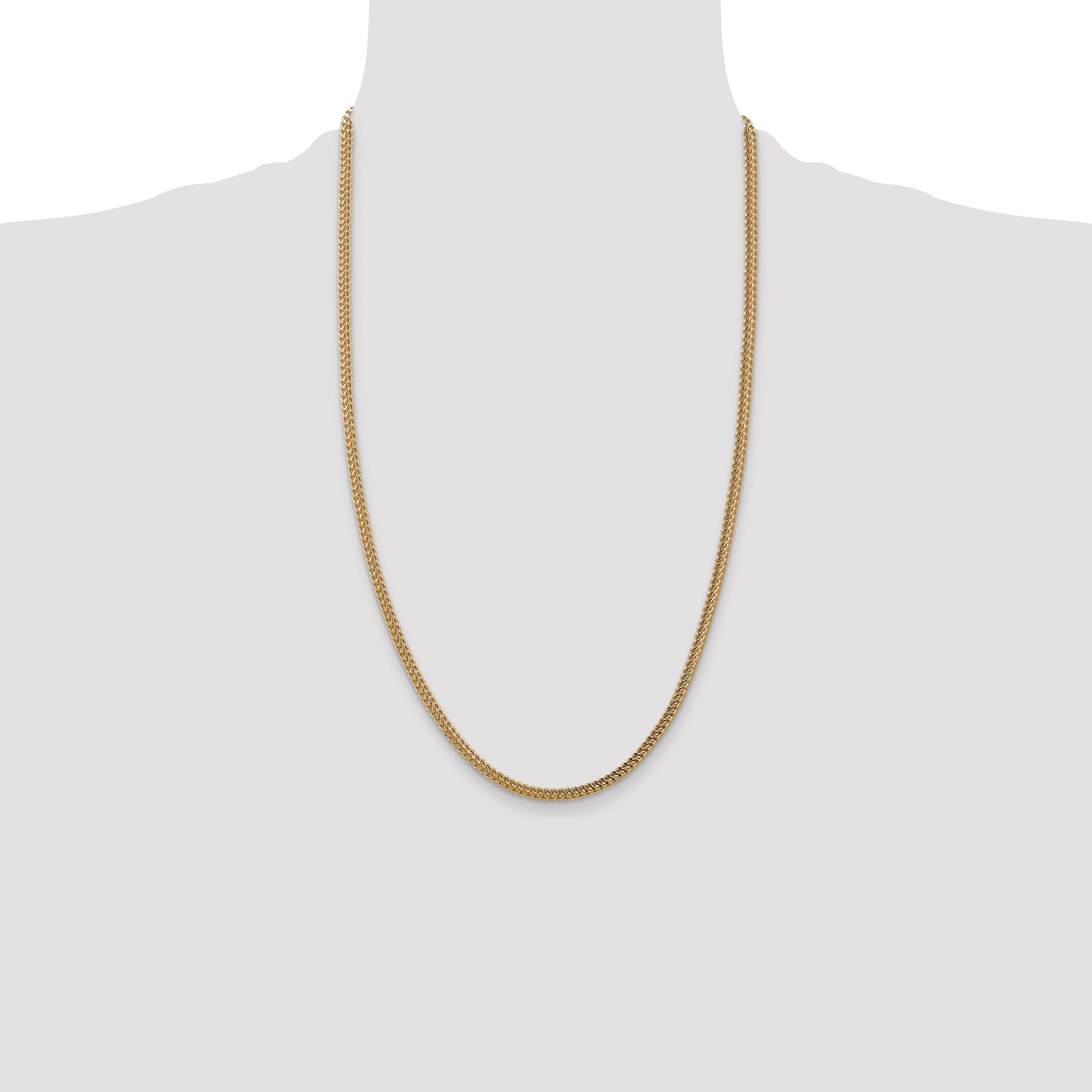 14K Yellow Gold 26 Inch 3mm Semi-Solid Franco With Fancy Lobster Clasp Chain Necklace