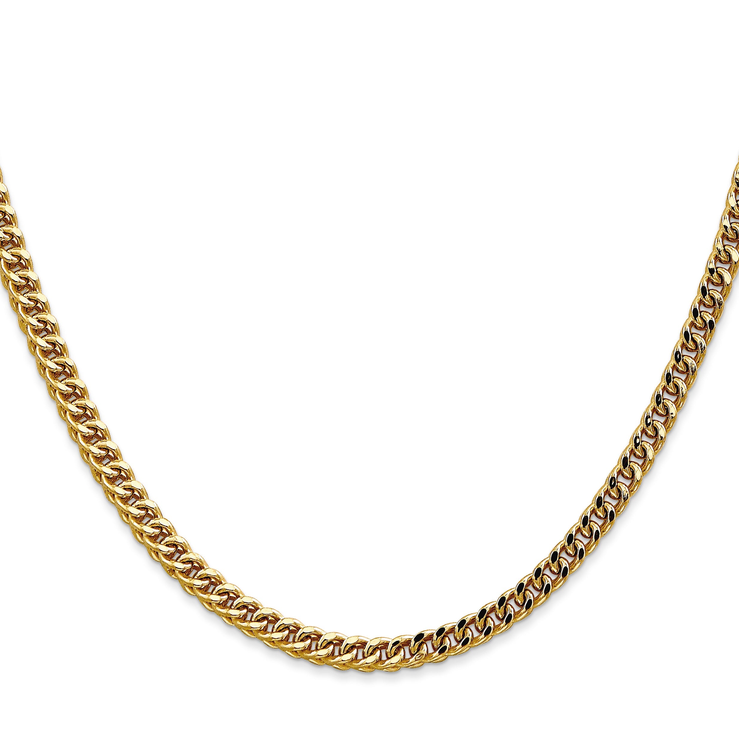 14K Yellow Gold 24 Inch 3.7mm Semi-Solid Franco With Fancy Lobster Clasp Chain Necklace