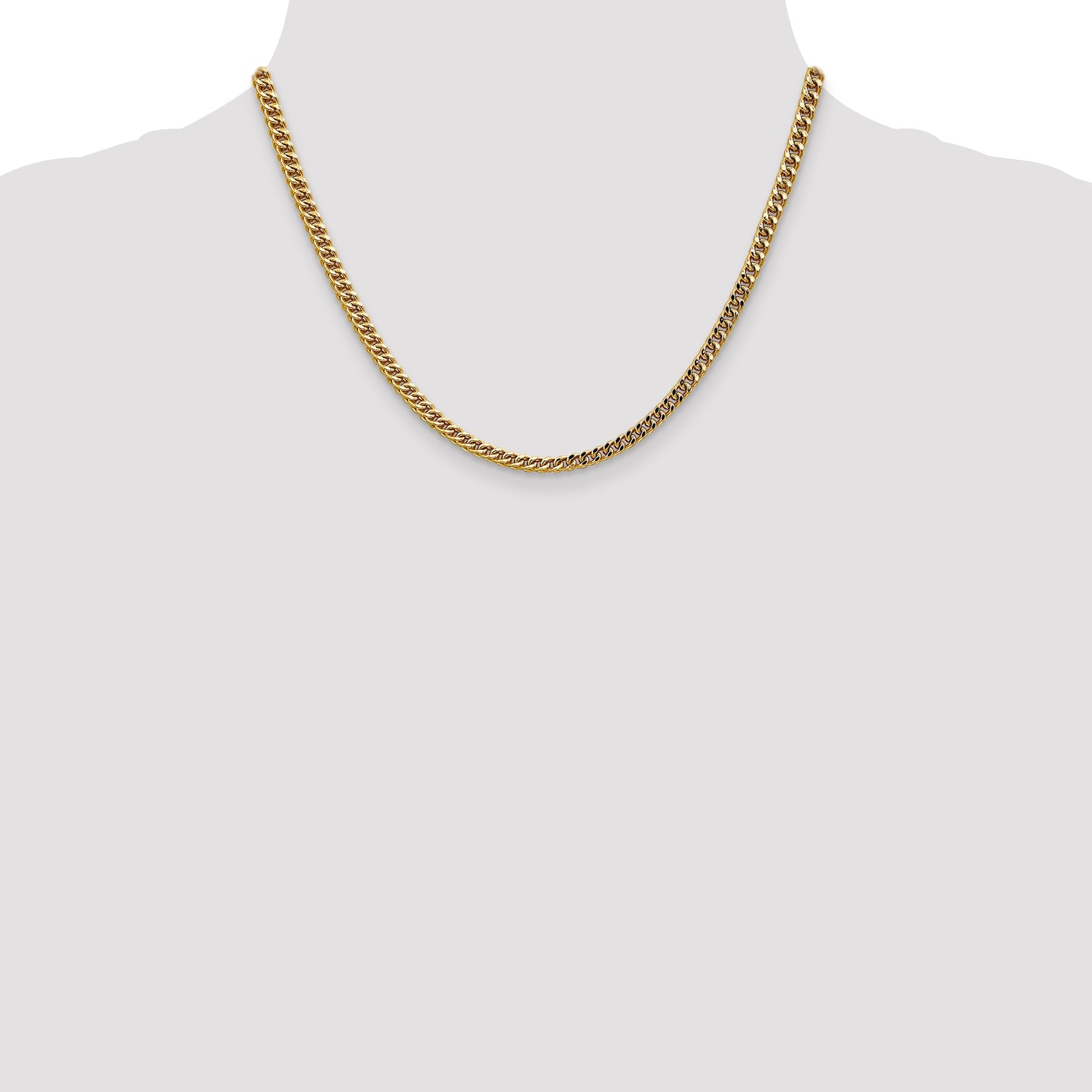 14K Yellow Gold 18 Inch 3.7mm Semi-Solid Franco With Fancy Lobster Clasp Chain Necklace