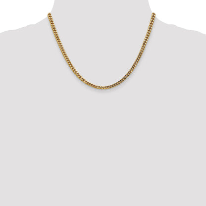 14K Yellow Gold 18 Inch 3.7mm Semi-Solid Franco With Fancy Lobster Clasp Chain Necklace
