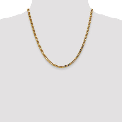 14K Yellow Gold 20 Inch 3.7mm Semi-Solid Franco With Fancy Lobster Clasp Chain Necklace