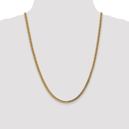 14K Yellow Gold 24 Inch 3.7mm Semi-Solid Franco With Fancy Lobster Clasp Chain Necklace
