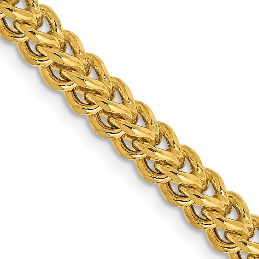 14K Yellow Gold 24 Inch 3.7mm Semi-Solid Franco With Fancy Lobster Clasp Chain Necklace
