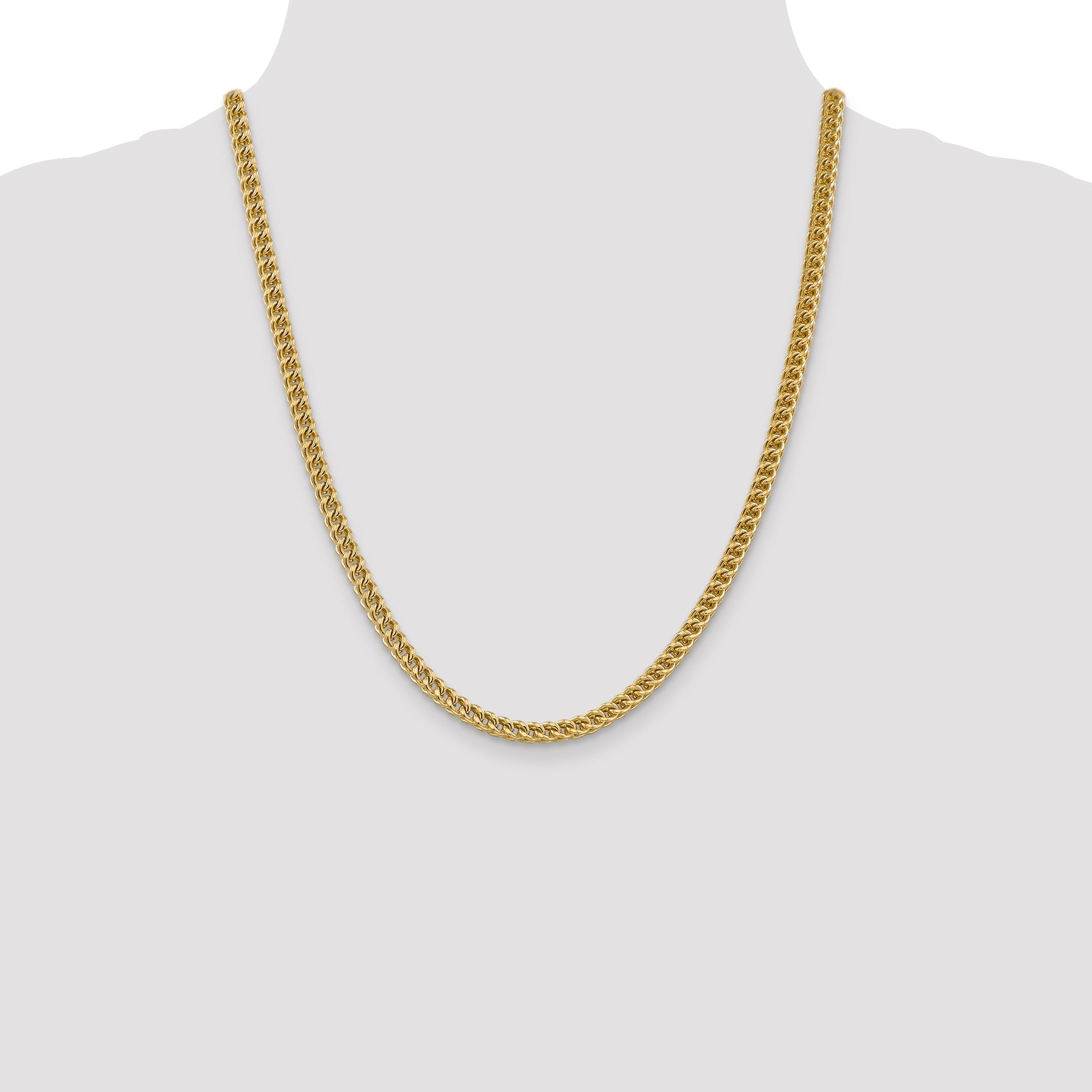 14K Yellow Gold 22 Inch 4.5mm Semi-Solid Franco With Fancy Lobster Clasp Chain Necklace