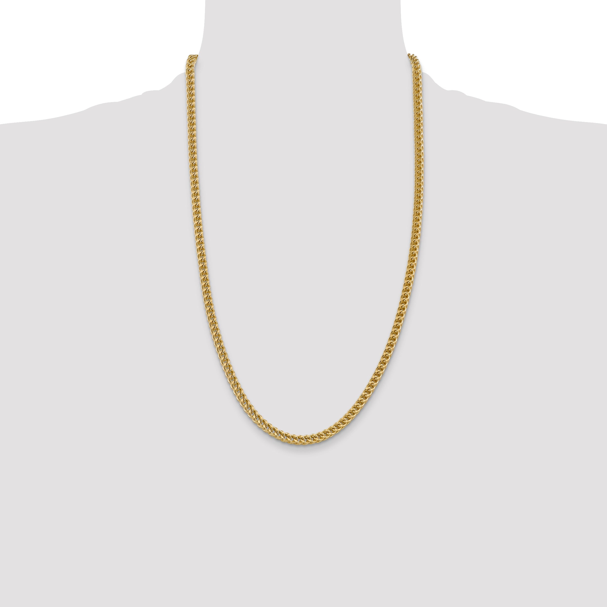 14K Yellow Gold 26 Inch 4.5mm Semi-Solid Franco With Fancy Lobster Clasp Chain Necklace