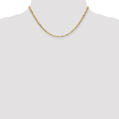 14K Yellow Gold 16 Inch 2.75mm Lightweight Singapore With Lobster Clasp Chain Necklace