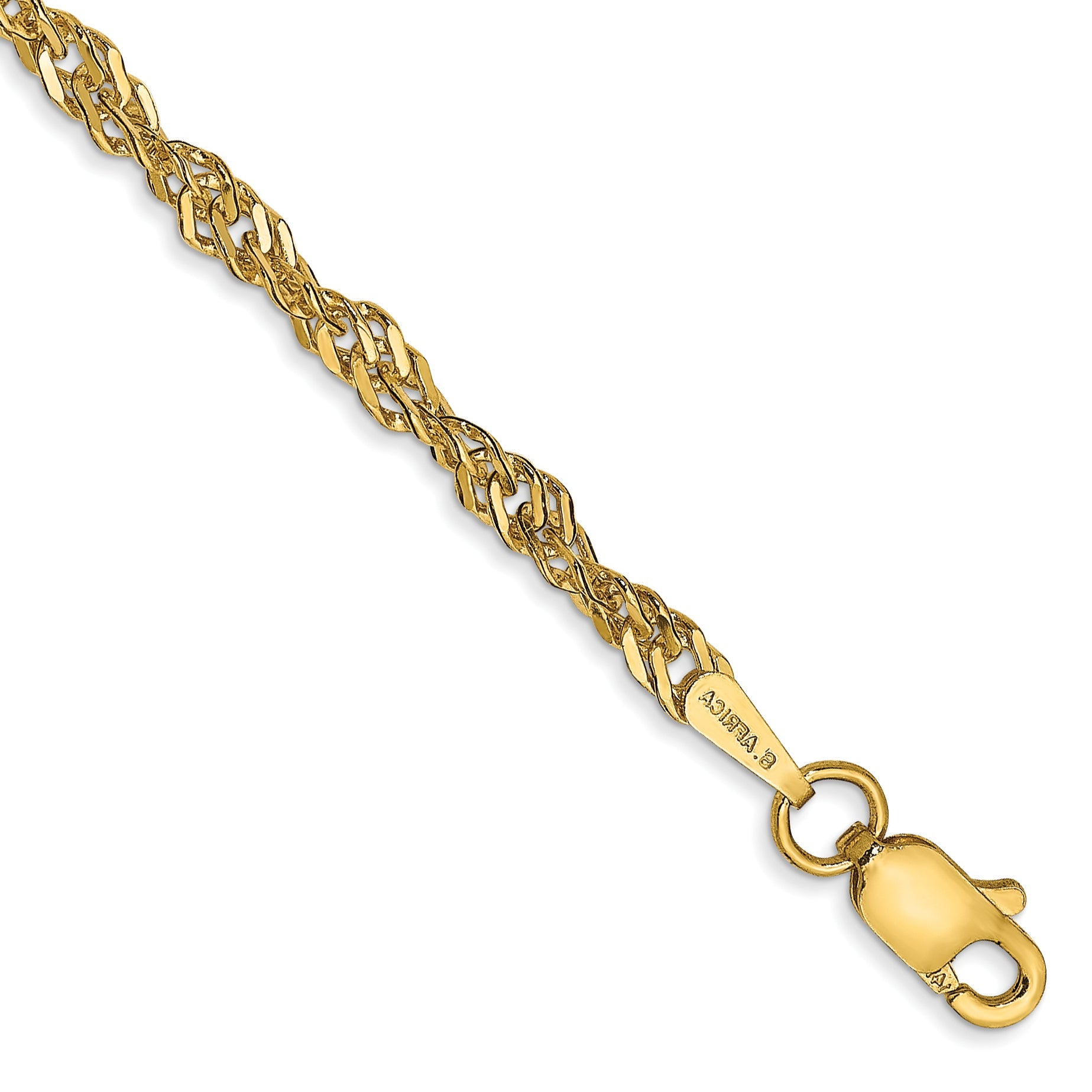 14K Yellow Gold 10 Inch 2.75mm Lightweight Singapore With Lobster Clasp Anklet