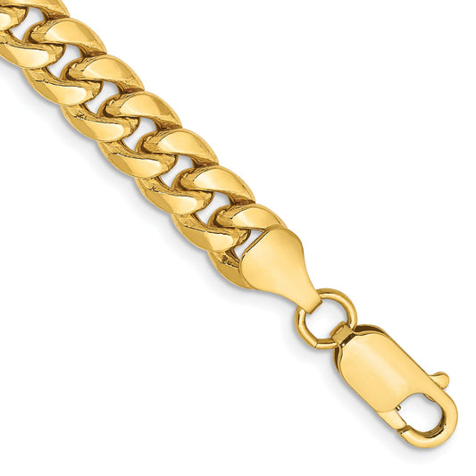14K Yellow Gold 9 Inch 6.75mm Semi-Solid Miami Cuban With Lobster Clasp Chain Bracelet