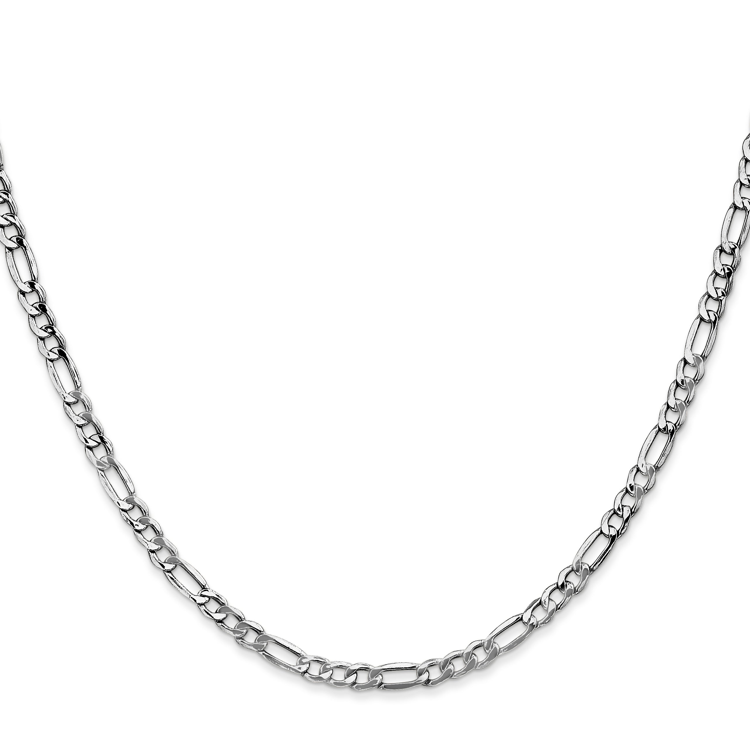 14K White Gold 22 Inch 3.5mm Semi-Solid Figaro With Lobster Clasp Chain Necklace