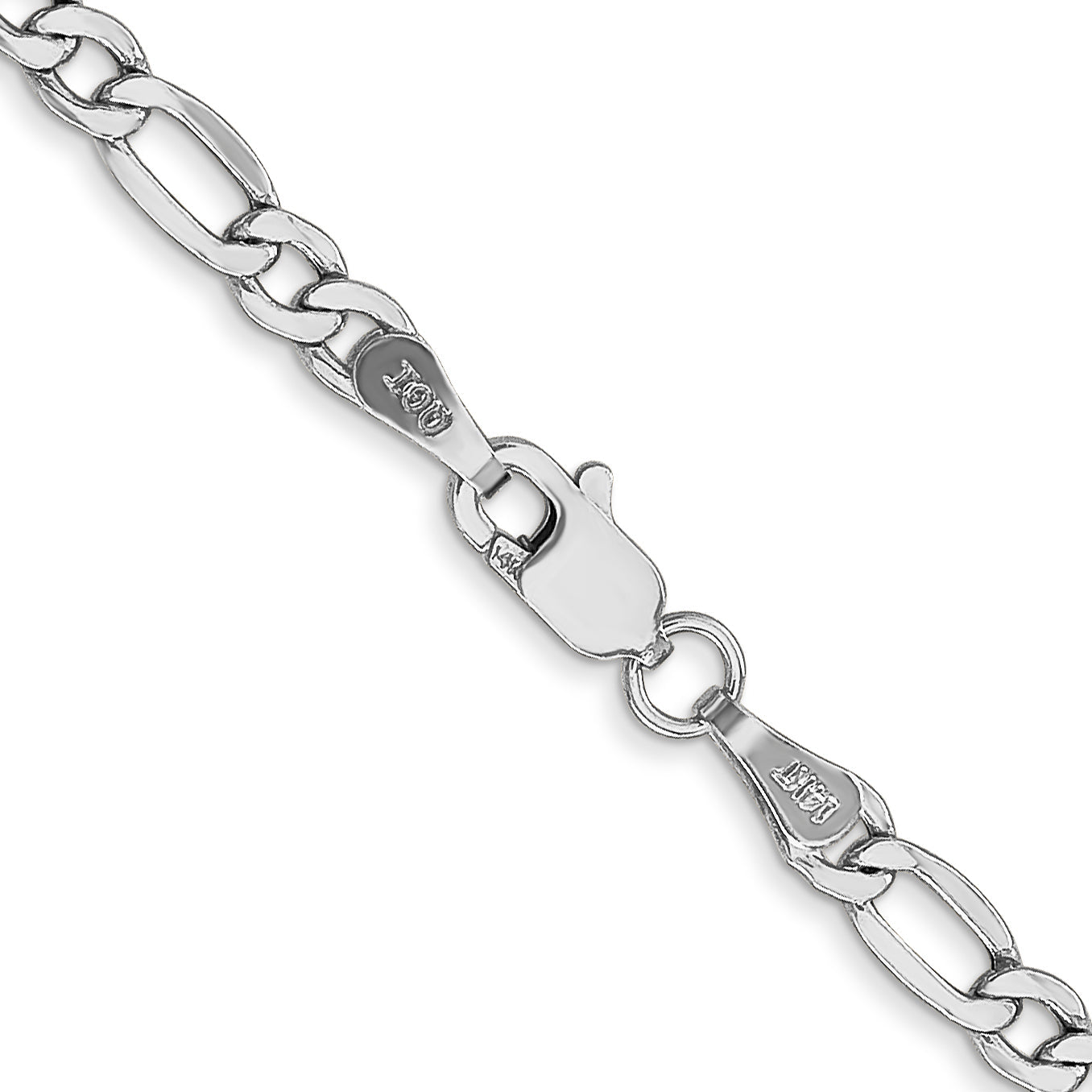 14K White Gold 22 Inch 3.5mm Semi-Solid Figaro With Lobster Clasp Chain Necklace