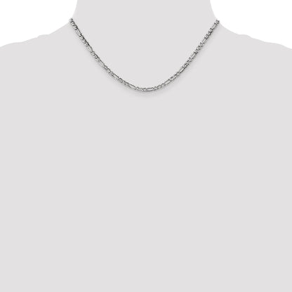 14K White Gold 16 Inch 3.5mm Semi-Solid Figaro With Lobster Clasp Chain Necklace