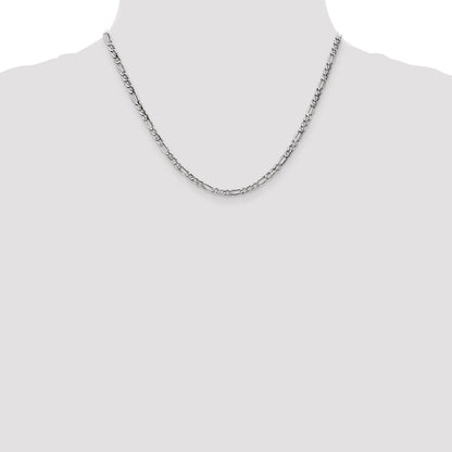 14K White Gold 18 Inch 3.5mm Semi-Solid Figaro With Lobster Clasp Chain Necklace
