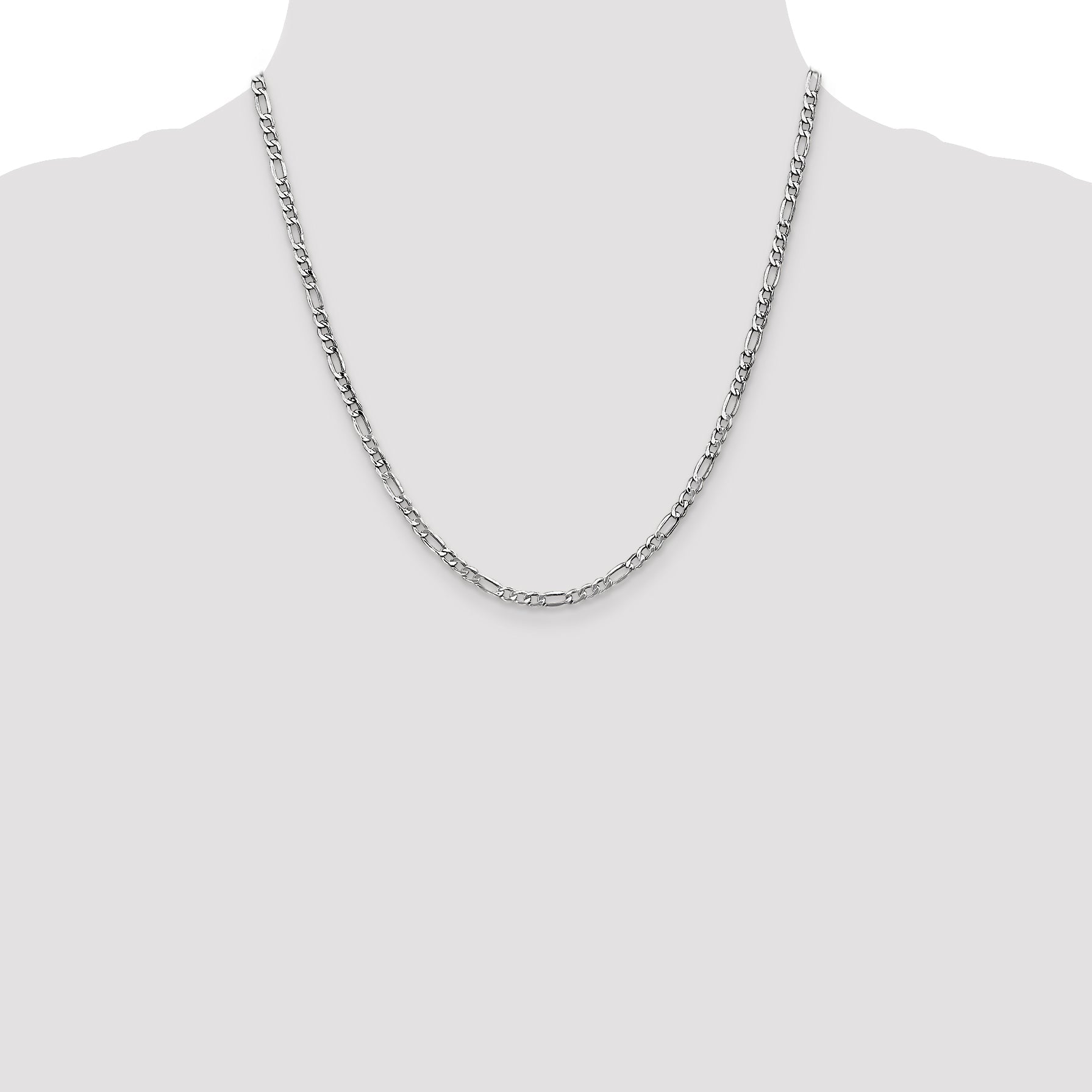 14K White Gold 20 Inch 3.5mm Semi-Solid Figaro With Lobster Clasp Chain Necklace