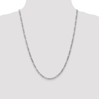 14K White Gold 24 Inch 3.5mm Semi-Solid Figaro With Lobster Clasp Chain Necklace