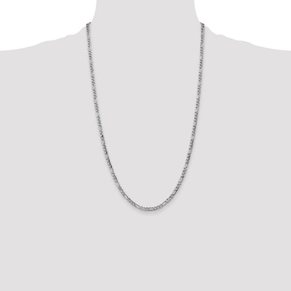 14K White Gold 26 Inch 3.5mm Semi-Solid Figaro With Lobster Clasp Chain Necklace