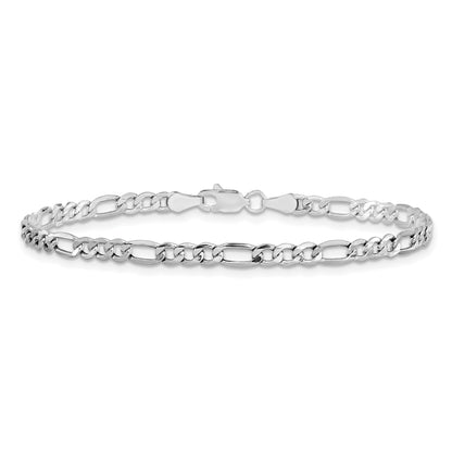 14K White Gold 10 Inch 3.5mm Semi-Solid Figaro With Lobster Clasp Chain Bracelet