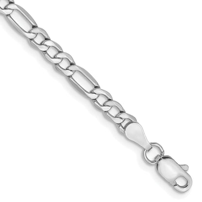 14K White Gold 10 Inch 3.5mm Semi-Solid Figaro With Lobster Clasp Chain Bracelet