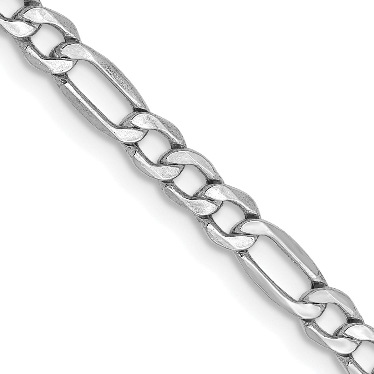 14K White Gold 18 Inch 3.5mm Semi-Solid Figaro With Lobster Clasp Chain Necklace