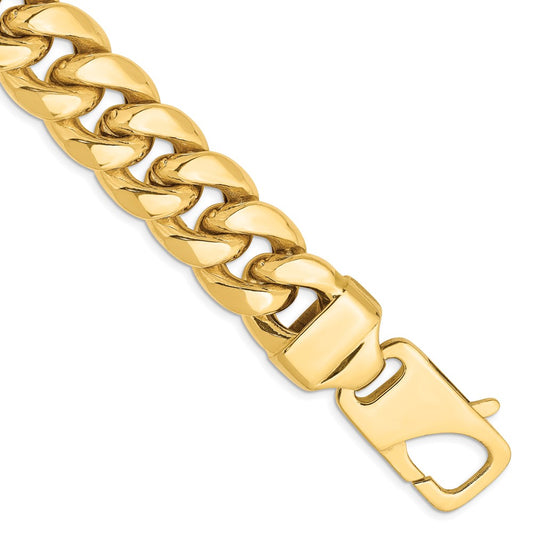 14K Yellow Gold 9 Inch 15mm Semi-Solid Miami Cuban With Lobster Clasp Chain Bracelet