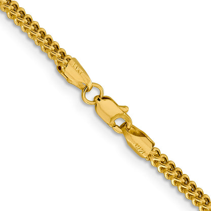 14K Yellow Gold 18 Inch 2.2mm Semi-Solid Franco With Lobster Clasp Chain Necklace