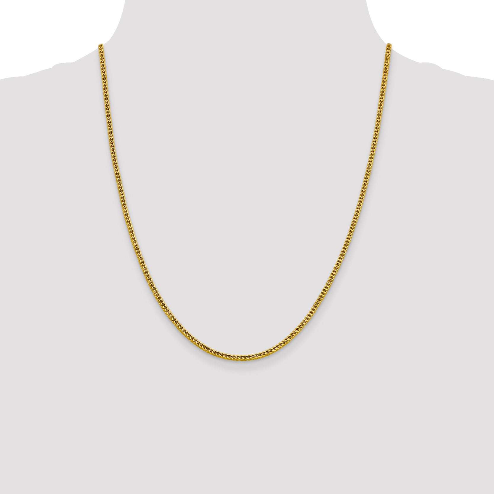 14K Yellow Gold 22 Inch 2.2mm Semi-Solid Franco With Lobster Clasp Chain Necklace