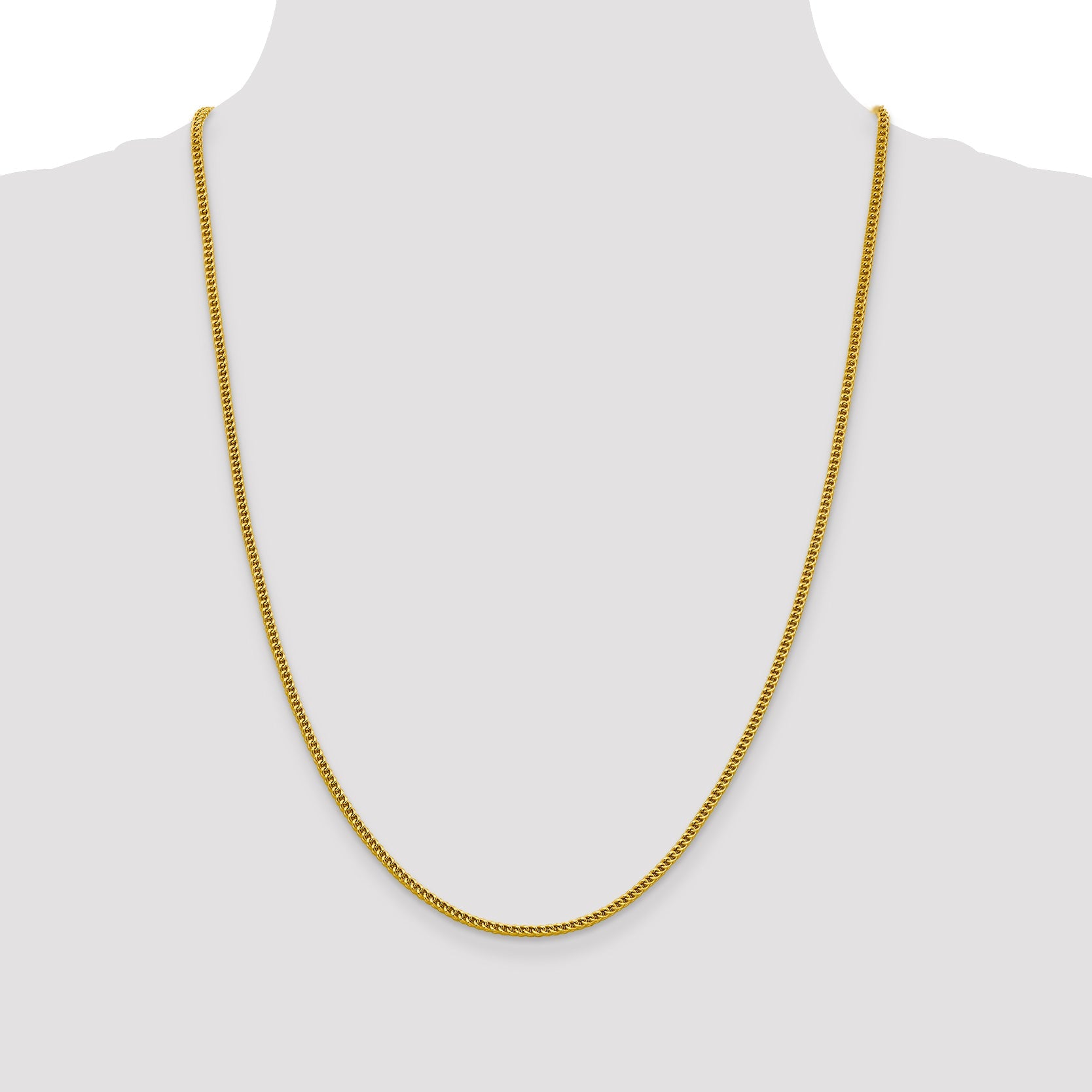 14K Yellow Gold 24 Inch 2.2mm Semi-Solid Franco With Lobster Clasp Chain Necklace