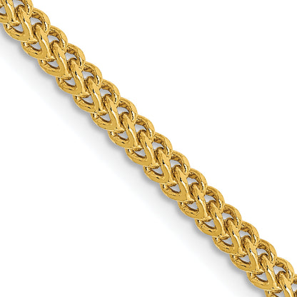 14K Yellow Gold 22 Inch 2.2mm Semi-Solid Franco With Lobster Clasp Chain Necklace