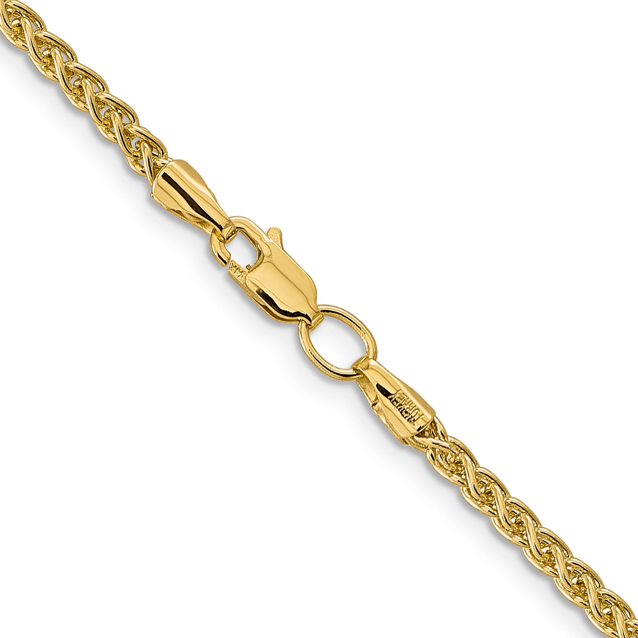 14K Yellow Gold 24 Inch 2.75mm Semi-Solid Wheat With Lobster Clasp Chain Necklace