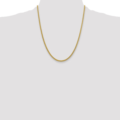 14K Yellow Gold 22 Inch 2.75mm Semi-Solid Wheat With Lobster Clasp Chain Necklace
