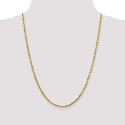 14K Yellow Gold 24 Inch 2.75mm Semi-Solid Wheat With Lobster Clasp Chain Necklace