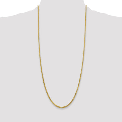 14K Yellow Gold 30 Inch 2.75mm Semi-Solid Wheat With Lobster Clasp Chain Necklace