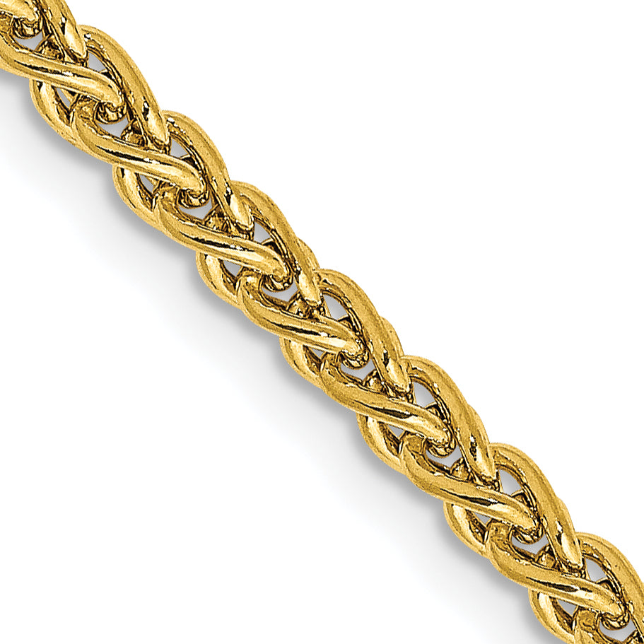 14K Yellow Gold 20 Inch 2.75mm Semi-Solid Wheat With Lobster Clasp Chain Necklace