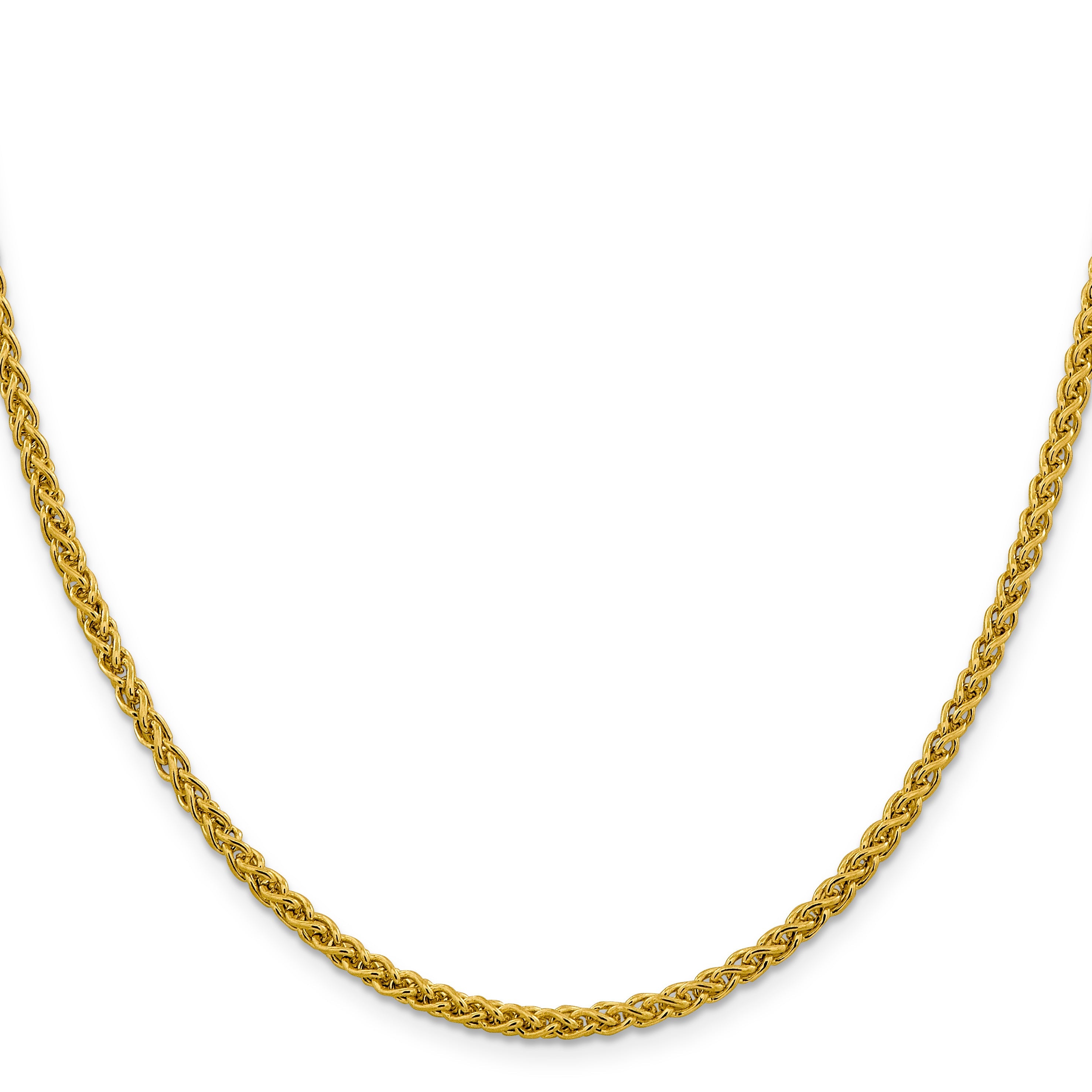 14K Yellow Gold 20 Inch 3.45mm Semi-Solid Wheat With Lobster Clasp Chain Necklace