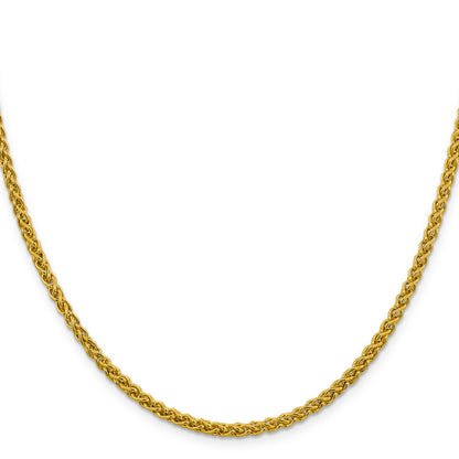 14K Yellow Gold 24 Inch 3.45mm Semi-Solid Wheat With Lobster Clasp Chain Necklace