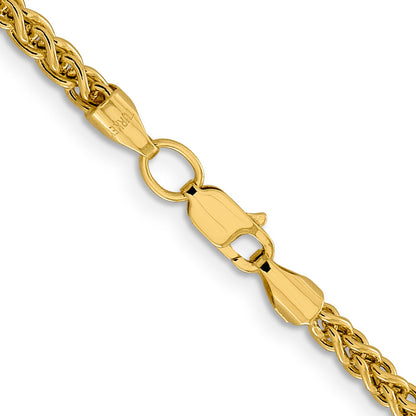 14K Yellow Gold 22 Inch 3.45mm Semi-Solid Wheat With Lobster Clasp Chain Necklace