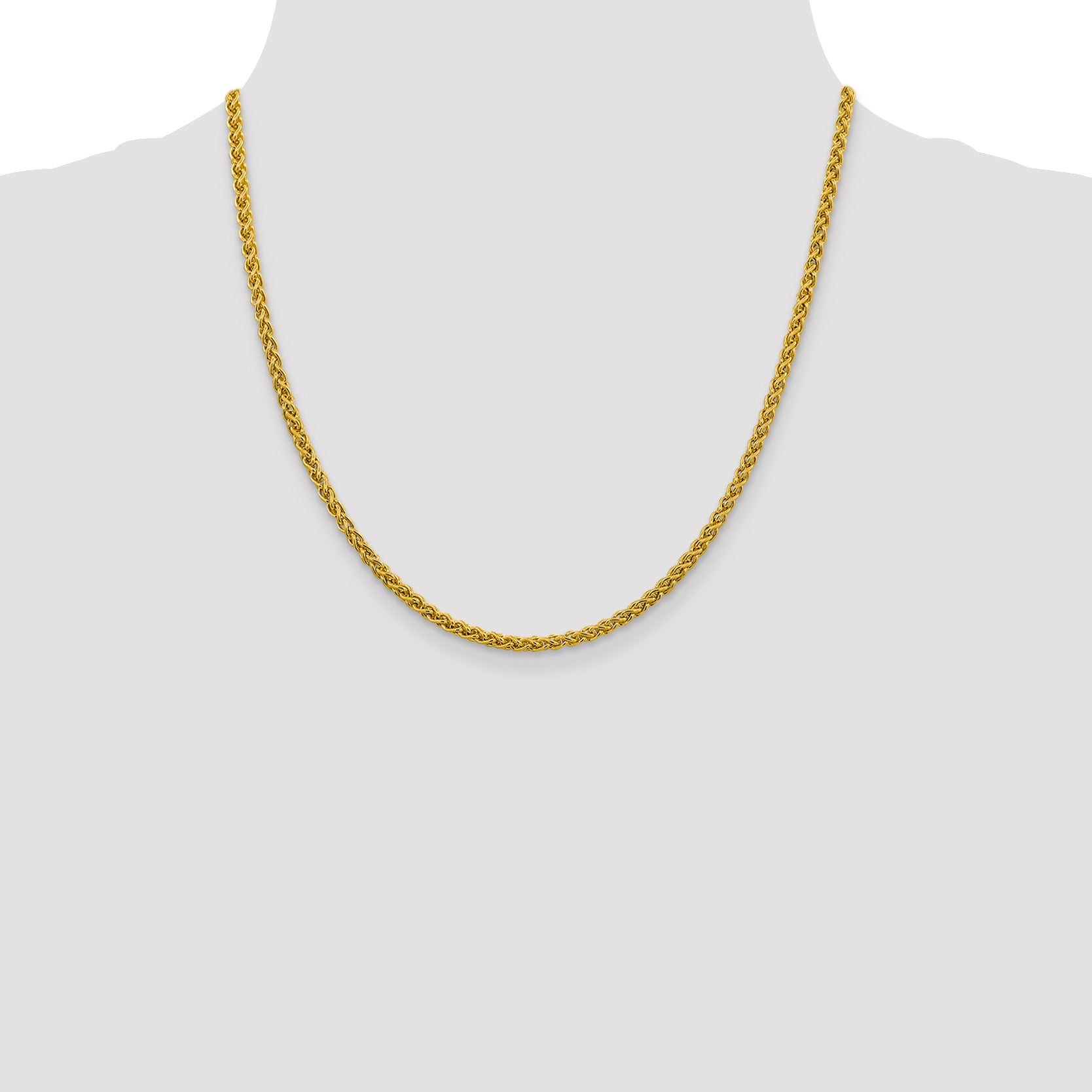 14K Yellow Gold 20 Inch 3.45mm Semi-Solid Wheat With Lobster Clasp Chain Necklace