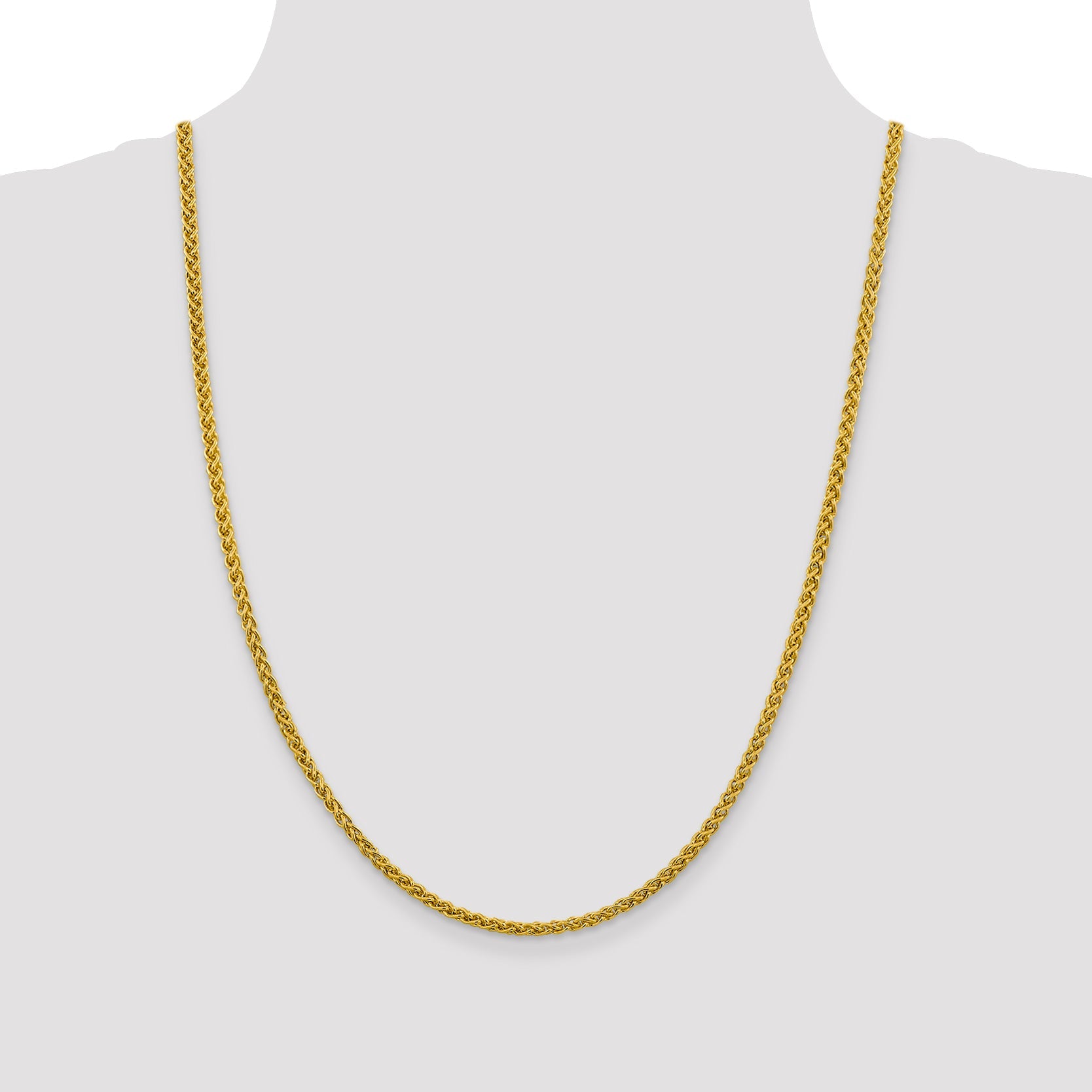 14K Yellow Gold 24 Inch 3.45mm Semi-Solid Wheat With Lobster Clasp Chain Necklace
