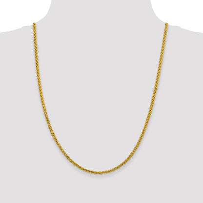 14K Yellow Gold 24 Inch 3.45mm Semi-Solid Wheat With Lobster Clasp Chain Necklace