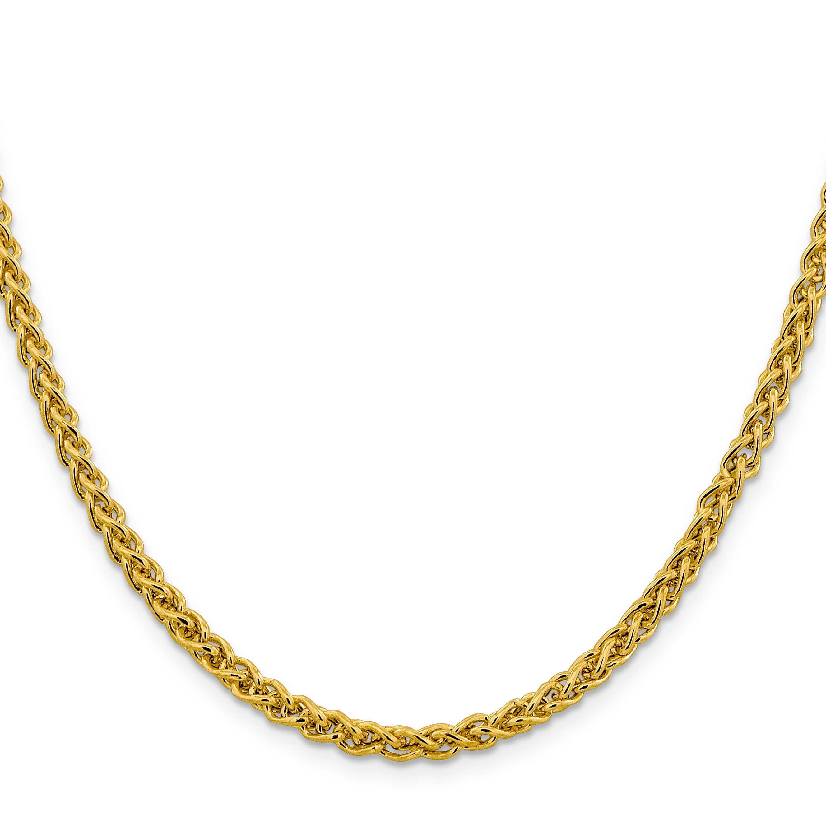 14K Yellow Gold 22 Inch 4.15mm Semi-Solid Wheat With Lobster Clasp Chain Necklace